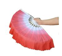LSHIJI Silk Belly Dance Fan Fan Belly Dance Gradient Blue Clouds Props Plastic Handle Fans Hand Dye Adults(White Red Fan,1 PC Right Hand)