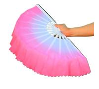 LSHIJI Silk Belly Dance Fan Fan Belly Dance Gradient Blue Clouds Props Plastic Handle Fans Hand Dye Adults(White Pink Fan,1 PC Right Hand)