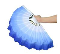 LSHIJI Silk Belly Dance Fan Fan Belly Dance Gradient Blue Clouds Props Plastic Handle Fans Hand Dye Adults(White Blue Fan,1 PC Right Hand)