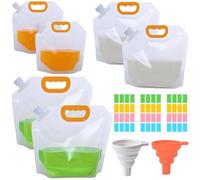 LSHYSMA 6Pcs Clear Large Handle Drink Pouches for Festivals,1L 1.5L 2.5L Refillable Alcohol Water Pouches,with Cover Funnel Stickers,Travel Plastic Juice Liquid Pouch for Camping,Party (6, 3 Size)