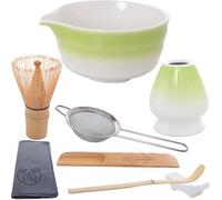 LSHYSMA 8 Pcs Matcha Whisk Set,Ceramics Matcha Tea Kit,with Matcha Bowl and Whisk,Matcha Whisk Holder,Matcha Powder Filter,2 Bamboo Teaspoons and Holder,Cleaning Cloth,Gift for Matcha Lovers(Green)