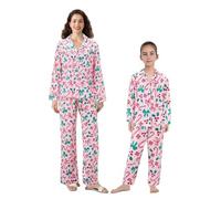 Lshyuehao Mommy and Me Christmas Pajamas Set Xmas Pjs Set for Mother Daughter Satin Silk Bow Tie Shirt Pants Xmas Pj Set (Women, M, E-Pink)