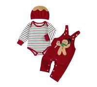 Lshyuehao My First Christmas Baby Boy Outfit Letter Print Long Sleeve Romper Pants with Hat 3Pcs Set (E-Red, 6-9 Months)