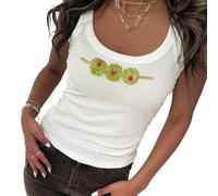 Lshyuehao Women Y2K Graphic Sequin Tank Top Cute Sleeveless Embroidery Camisoles U Neck Crop Cami Summer Beach Crop Top (A-Green, L)
