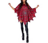 Lshyuehao Women's Halloween Cobweb Poncho Costume Deluxe Sider Web Poncho Cape Carnival Party Cosplay Outfit (A-Red, ONE SIZE)
