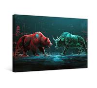 LSIUHWUWI 1 Piece Red Digital Bear and A Green Wireframe Bull Wall Art Stock Market Bull Vs Bear Sign Poster Trading Investor Canvas Trader Prints for Office Wall Decor 16x24 inches