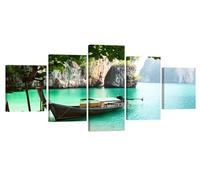 LSIUHWUWI 5 Panels Canvas Wall Art Thailand Island Long Boat Landscape Wall Decoration Modern Artwork Canvas Painting Suitable for Living Room Bedroom Office Home Decoration 60x32inch