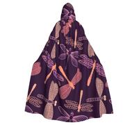 LSJRBWTD purple dragonfly Adult Halloween Hooded Cloak | Full Length Cosplay Costume Medieval Robe with Hood, Tie Closure for Masquerade Roleplay and Themed Events