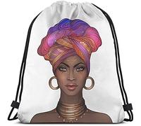 Lsjuee African Pretty Girl Drawstring Bags Backpack Bag Black Woman Glossy Lips Beautiful Turban Boho Fashion Sport Gym Sack Drawstring Bag String Bag Yoga Bag for Men Women