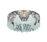 Lsjuee Buffalo Skull Tribe Feather Floral Round Tablecloth 60 Inch Printed Washable Tablecloth for Dining Party Holiday Fall Home Decorative