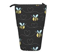 Lsjuee Bumble Bees Print Pencil Case, Stand up Pencil Pouch, Telescopic Stationery Pen Pouch, Standing Pencil Bag with Zipper