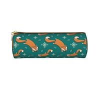Lsjuee Cartoon Fox Pencil Case Pen Pouch Cylinder Small Carrying Box for Adult with Smooth Zipper Simple Durable Lightweight for Office Organizer Storage Bag