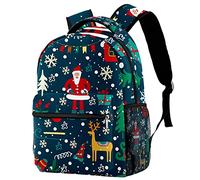 Lsjuee Casual Backpacks Space School Bag for Teenagers Girls Boys Christmas Santa Claus Tree Elk Bell Elemenst Book Bags Back Pack with Bottle Holder