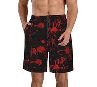 Lsjuee Classic Horror Blood Splatter Black Red Men's Swim Trunks Beachwear Outdoor Quick Dry Retro Soft Washed Drawstring Board Short
