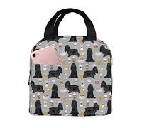 Lsjuee Cocker Spaniel Coffees Black Cocker Spaniel Dog Coffee Grey Lunch Bag, Reusable Cute Lunch Box Insulated Cooler Tote Bag Multi-Functional School Lunch Container for Teen Boys Girls