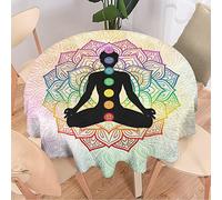 Lsjuee Colorful Yoga Round Tablecloth Home Decor,Classic Fashion Bohemian Style Mandala Psychedelic Seven Chakras on Meditating Yoga Ma Waterproof Oil-Proof Spill-Proof Durable Round Table Cover 36\