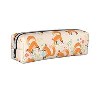 Lsjuee Cute Fox Vintage Pencil Case Women Pen Pouch Simple Carrying Box for Adult with Smooth Zipper Durable Lightweight for Office Organizer Storage Bag