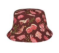 Lsjuee Delicious Steak Pattern Bucket Hat Fashion Sun Cap Packable Outdoor Fisherman Hat for Women and Men Teens Beach Caps Fishing Cap Black