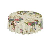 Lsjuee Dreamcatchers Floral Feather Tribe Round Tablecloth 60 Inch Printed Washable Tablecloth for Dining Party Holiday Fall Home Decorative