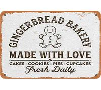 Lsjuee Gingerbread Bakery Retro Metal Tin Signwall Art Plaque Poster Decor For Kitchen Cafe Bar Man Cave Club Art Decor 12x16 Inch