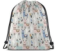 Lsjuee Llama Cactus Drawstring Bags Backpack Bag Alpaca Animal Summer American Style Scandinavian Cute Cartoon Sport Gym Sack Drawstring Bag String Bag Yoga Bag for Men Women