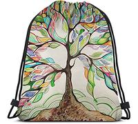 Lsjuee Love Tree Drawstring Bags Backpack Bag Rainbow Colorful Tree Leaves Season Life Beautiful Art Big Branch Spring Series Sport Gym Sack Drawstring Bag String Bag Yoga Bag for Men Women