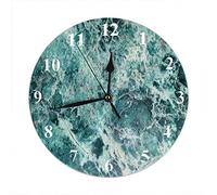Lsjuee Marble Stone Round Wall Clock,Green Marble Stone Surface for Decorative Works Or Background Like Wave Round Wall Clock Home & Garden Wall Decorative for Bedroom Office School Art(10")