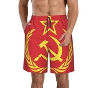 Lsjuee Men's Beach Shorts Hammer Sickle Wreath Soviet Flag Swim Trunks Fashion Workout Board Shorts