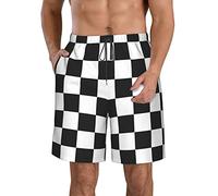 Lsjuee Men's Beach Shorts Racing Checkered Flag Board Shorts Summer Swim Trunks with Pockets