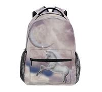Lsjuee Pink Unicorn Moon Cloud Backpack for School, Water Resistant Laptop Backpack Travel Casual Daypack for Girls Boys Teens