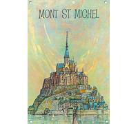 Lsjuee Retro Tin Sign Mont St. Michel Poster Vintage Painting Tin Sign for Street Garage Home Cafe Bar Man Cave Farm Wall Decoration Crafts Metal Tin Sign 8x12inch