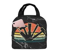 Lsjuee Retro Wood Carpenter Lunch Bags, Insulated Lunch Box Lunch Tote Bag Picnic Bag for Women Mens Boy Girl Work Office