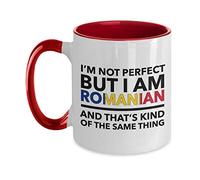 Lsjuee Romanian Mug - I'mperfect but I am Romanian and That's Kind of The Same Thing - Romanian Coffee Mug - Romania Gift - Two Tone Mug