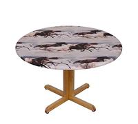 Lsjuee Round Fitted Tablecloth 40-44in Elastic Edged Table Cloth for Kitchen Dining Party Home Decor - Running Horse Herd White