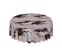 Lsjuee Running Horse Herd White Round Tablecloth 60 Inch Printed Washable Tablecloth for Dining Party Holiday Fall Home Decorative