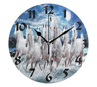 Lsjuee Seven Horses Round Wall Clock 10 in,Silent Non Ticking Battery Operated Accurate Home Clock,Wall Decor for The Kitchen,Living Room,Bedroom,Office