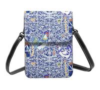 Lsjuee Spanish Country Tiles Blue Crossbody Bag Crossbody Cell Phone Purse Women Pu Small Crossbody Wallet Purse Shoulder Bag