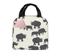 Lsjuee The Black Rhino Lunch Bag, Reusable Cute Lunch Box Insulated Cooler Tote Bag Multi-Functional School Lunch Container for Teen Boys Girls