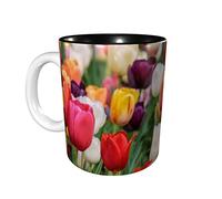 Lsjuee Tulips Coffee Mugs 11 OZ Ceramics Mug for Office and Home Water Tea Mug Cup Inside Black