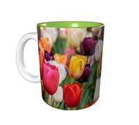 Lsjuee Tulips Coffee Mugs 11 OZ Ceramics Mug for Office and Home Water Tea Mug Cup Inside Green