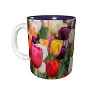 Lsjuee Tulips Coffee Mugs 11 OZ Ceramics Mug for Office and Home Water Tea Mug Cup Inside Navy