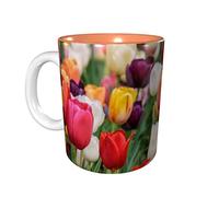 Lsjuee Tulips Coffee Mugs 11 OZ Ceramics Mug for Office and Home Water Tea Mug Cup Inside Orange