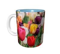 Lsjuee Tulips Coffee Mugs 11 OZ Ceramics Mug for Office and Home Water Tea Mug Cup Inside Sky Blue