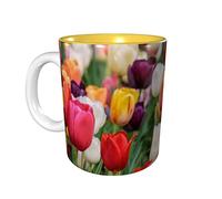 Lsjuee Tulips Coffee Mugs 11 OZ Ceramics Mug for Office and Home Water Tea Mug Cup Inside Yellow