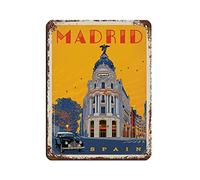 Lsjuee Vintage Cityscape Plaque Metropolis Of Madrid Spain Vintage Tin Sign Home Office Kitchen Pub Club Cafe Bar Farm Restaurant Collection Metal Wall Decor