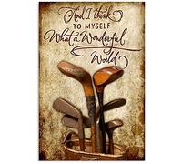 Lsjuee Vintage Metal tin Signs Golf and I Think to Myself What A Wonderful World Poster for Home Kitchen Bar Room Garage Funny Gift 12x16 Inch Wall Decor