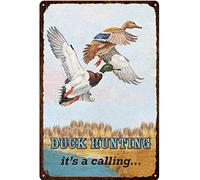 Lsjuee Vintage Tin Sign Duck Hunting is a Calling Metal Sign Decor Tin Aluminum Sign Wall Art Metal Poster for Bathroom Kitchen Home Bar Cafe Garage Man Cave 12" X 8"