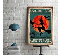 Lsjuee Wall Decal and She Lived Happily Ever After Metal Sign Halloween Decor Witch Halloween Flying Witch
