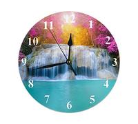 Lsjuee Waterfall Round Wall Clock,Amazing Waterfall in Colorful Autumn Woods Round Wall Clock Home & Garden Wall Decorative for Bedroom Office School Art(10")