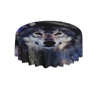 Lsjuee Wolf Galaxy Abstract Crown Round Tablecloth 60 Inch Printed Washable Tablecloth for Dining Party Holiday Fall Home Decorative